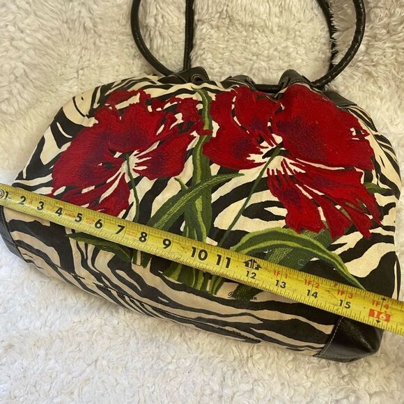 Brighton Zebra Embroidered Floral Canvas Leather trim  Large Shoulder Bag - Picture 10 of 14